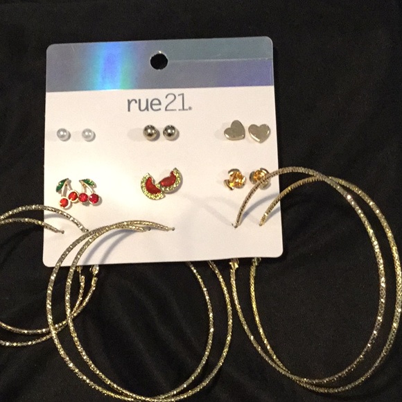 Rue21, Goldtone Earrings, 6 Stud 3 Hoop, 💜❤️💕💙 - Picture 5 of 5